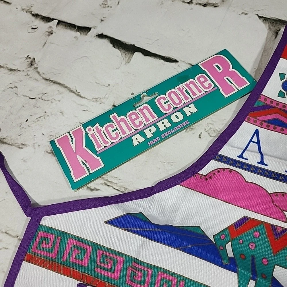 Vintage‎ ALASKA Apron Purple Inuit Arctic Print Bears Eagles 80s NOS